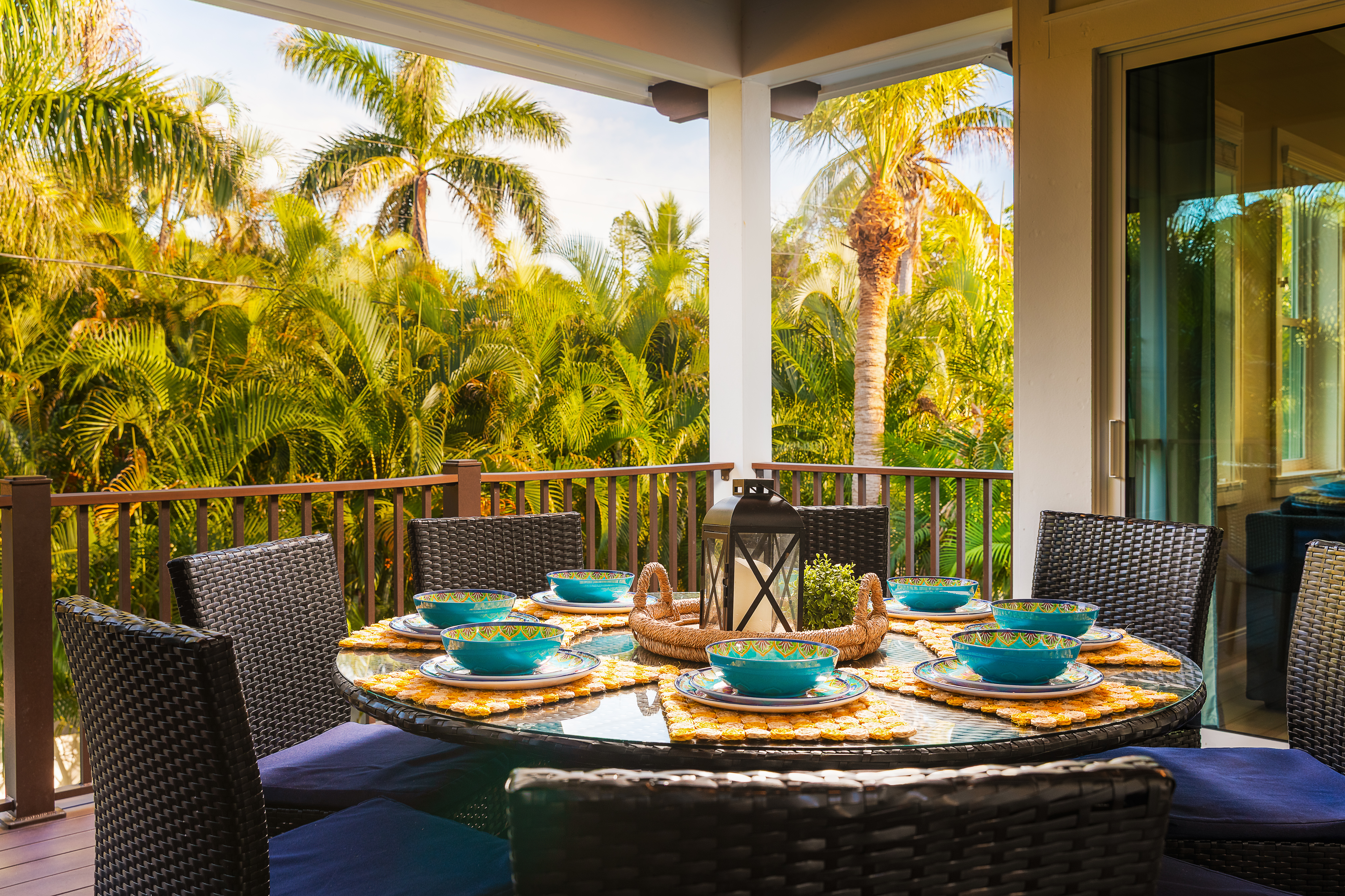 Outdoor dining deck off the main level with seating for seven