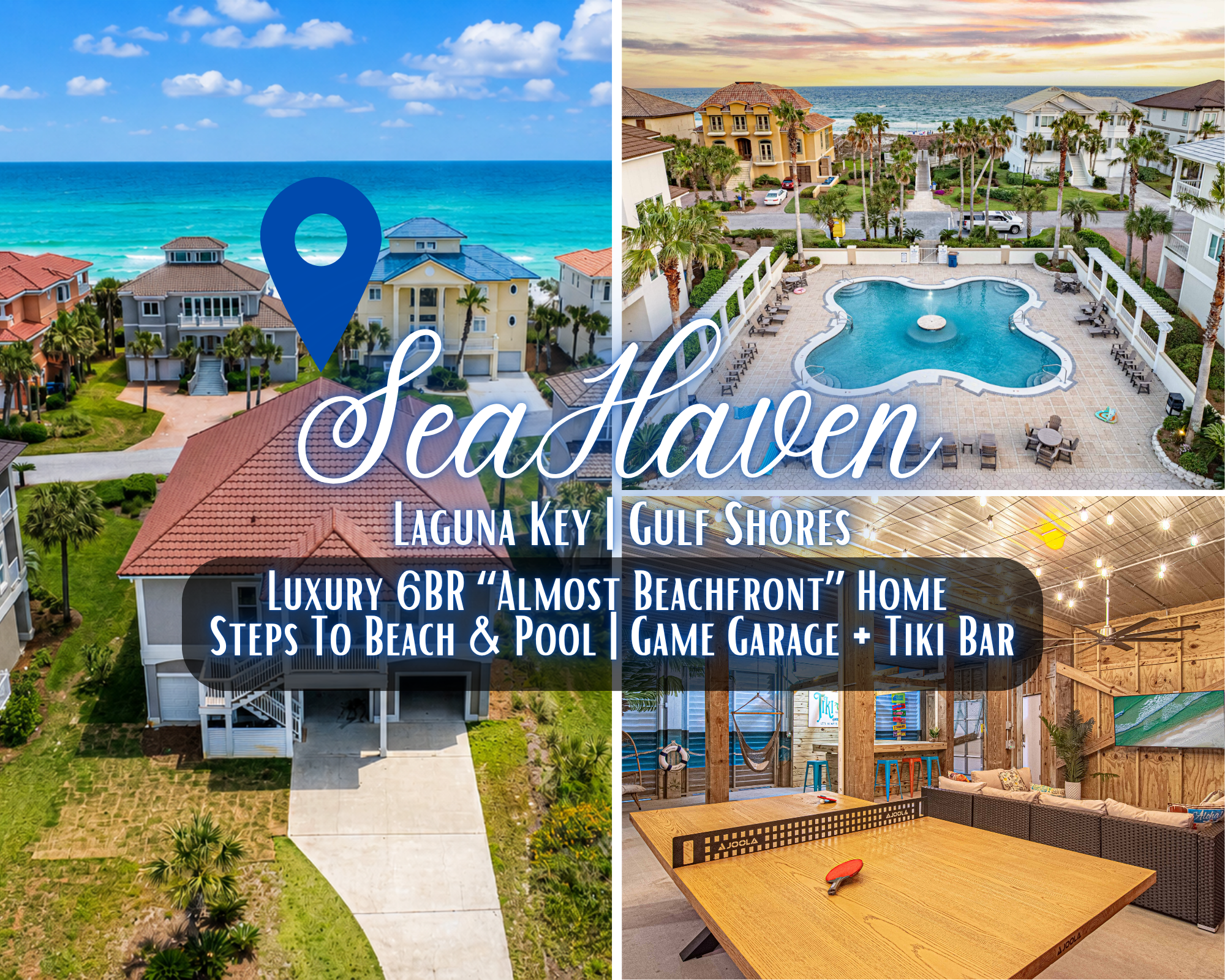 "SeaHaven" @ Laguna Key | Luxury 6BR "Almost Beachfront" Home | Steps To Beach & Pool | Game Garage | Tiki Bar | Sleeps 16