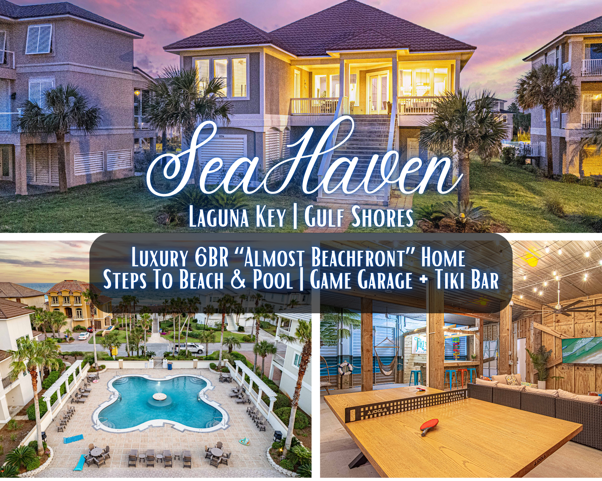 "SeaHaven" @ Laguna Key | Luxury 6BR "Almost Beachfront" Home | Steps To Beach & Pool | Game Garage | Tiki Bar | Sleeps 16