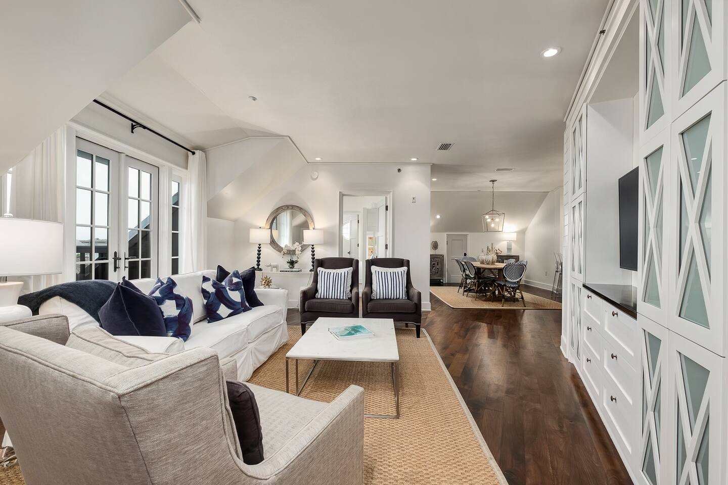 Living room open to the dinning room and kitchen.  Split bedroom floor plan.
