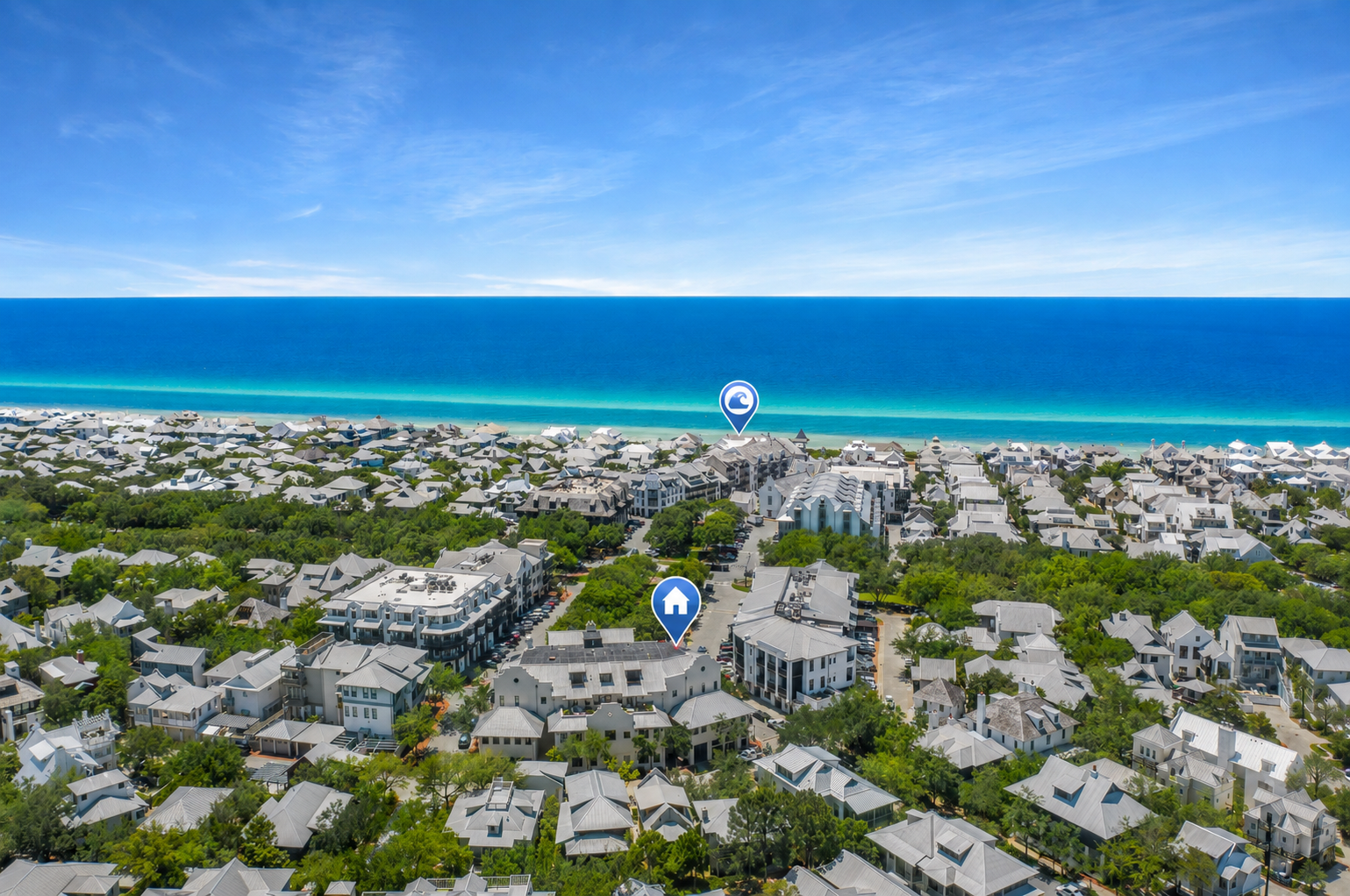 Two minute bike ride or four minute walk to the private beach!