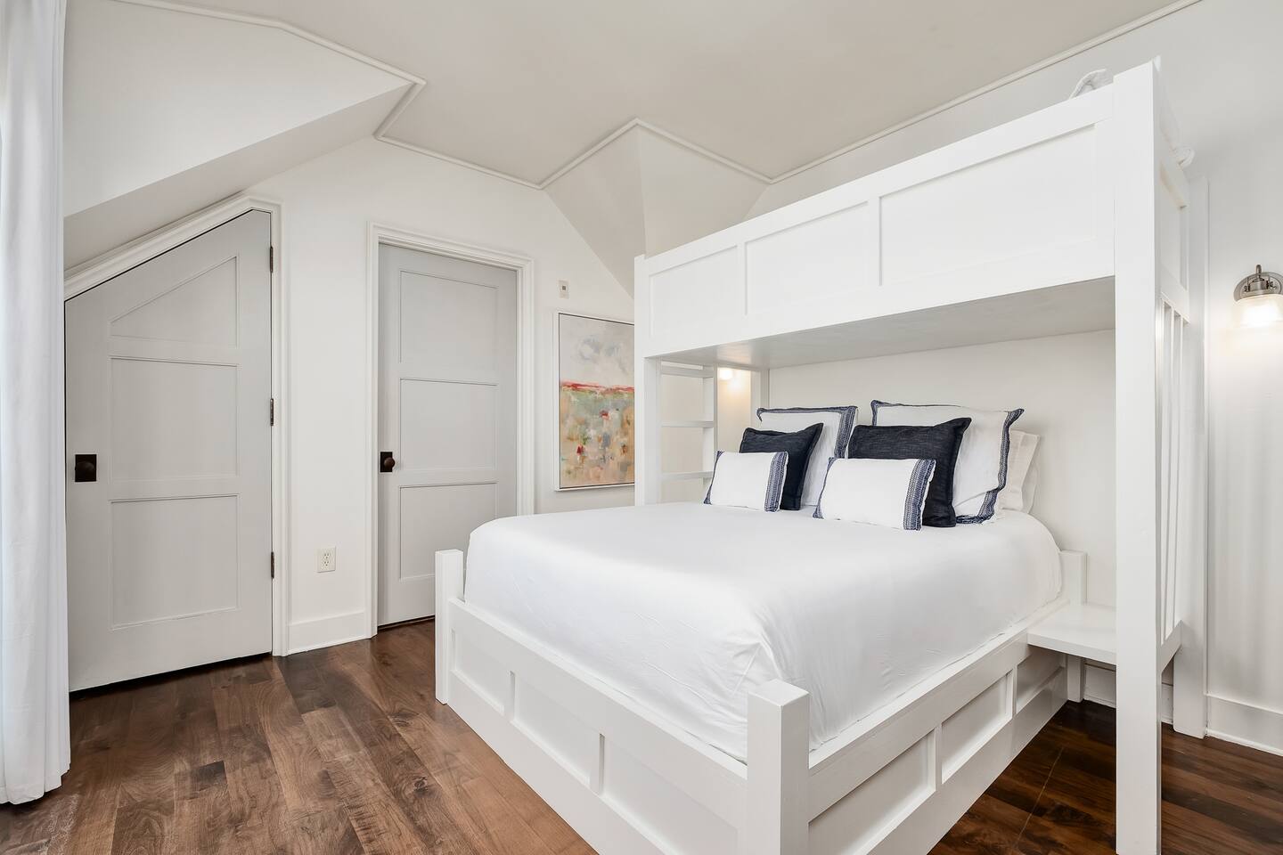 Twin over queen bunk with view of the town.