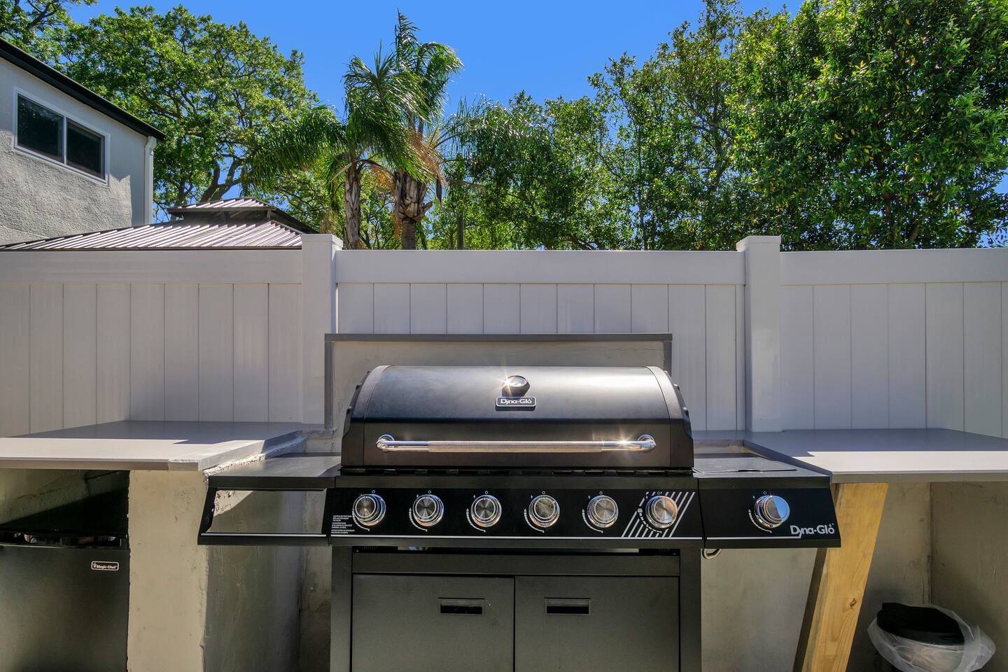 Gas bbq grill provided for entertaining friends and family in our large backyard space.