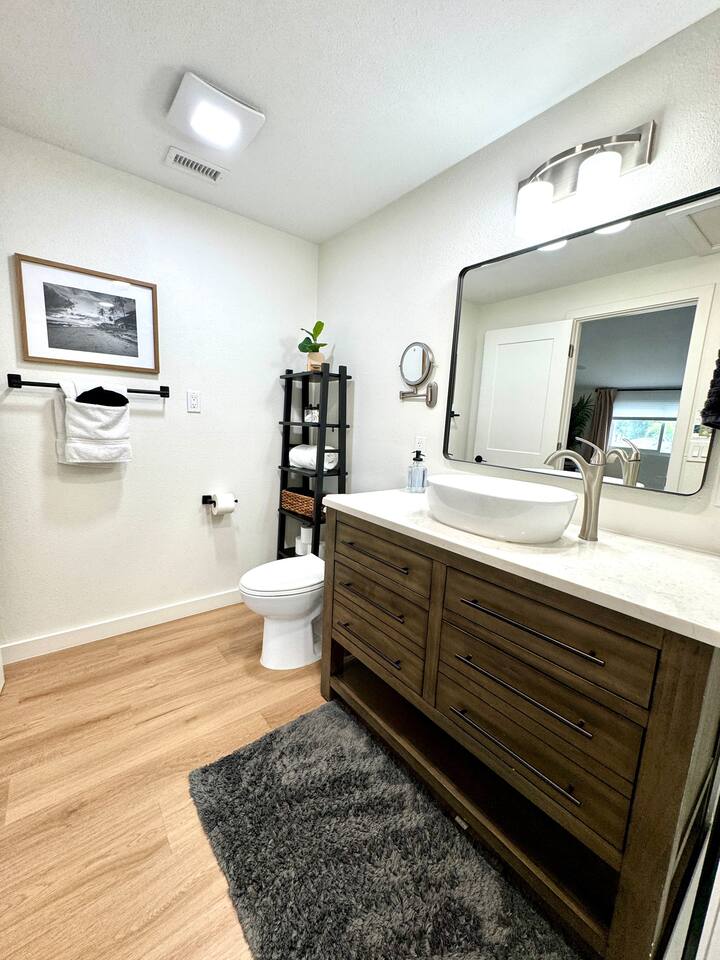 Bedroom 1 ensuite fully loaded with dryer, curling iron, shampoo, conditioner, body wash, q tips and make up pads.
