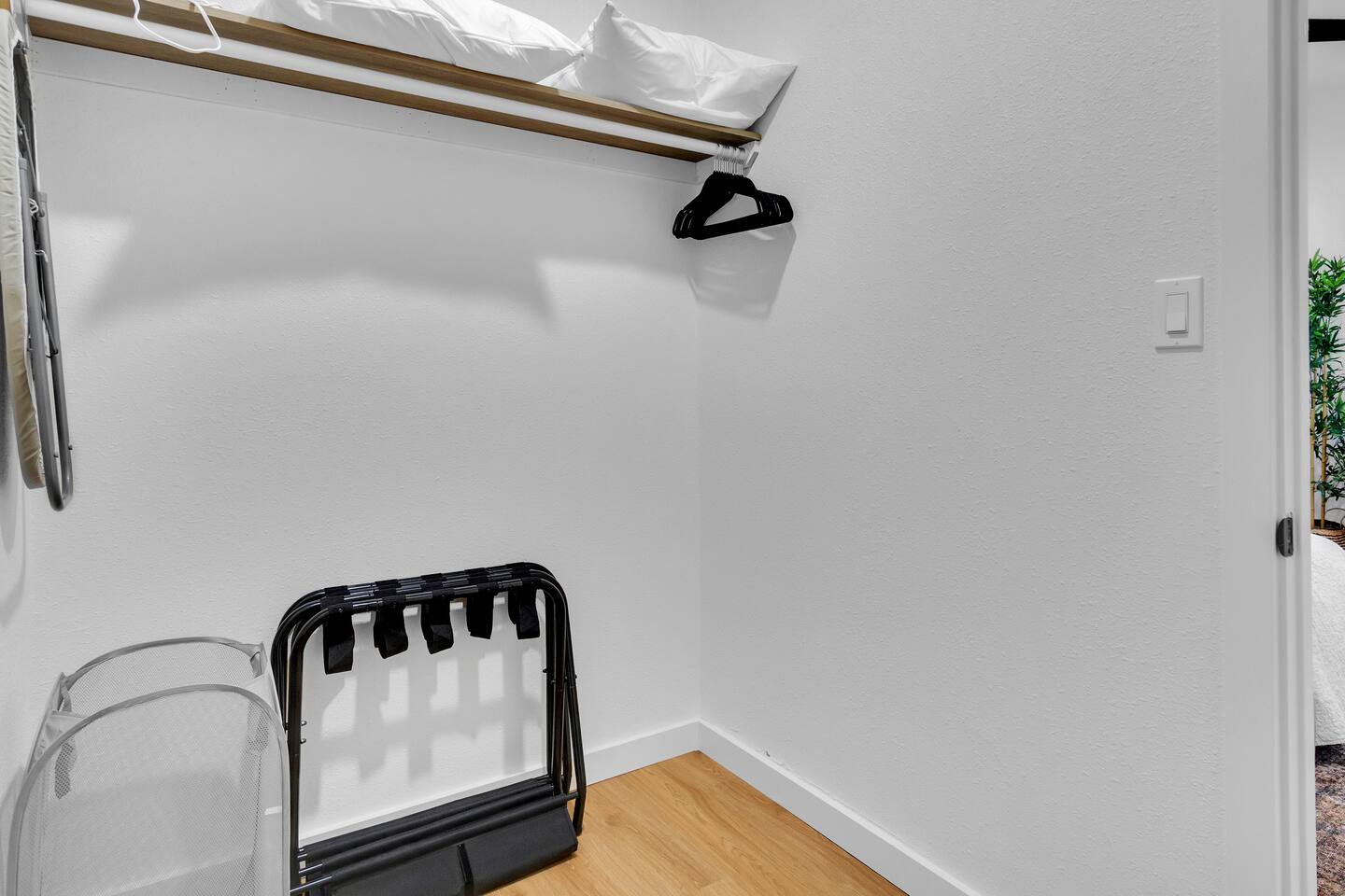 Large walk in closet in bedroom 2 upstairs.  luggage racks, extra pillows, hamper and iron included