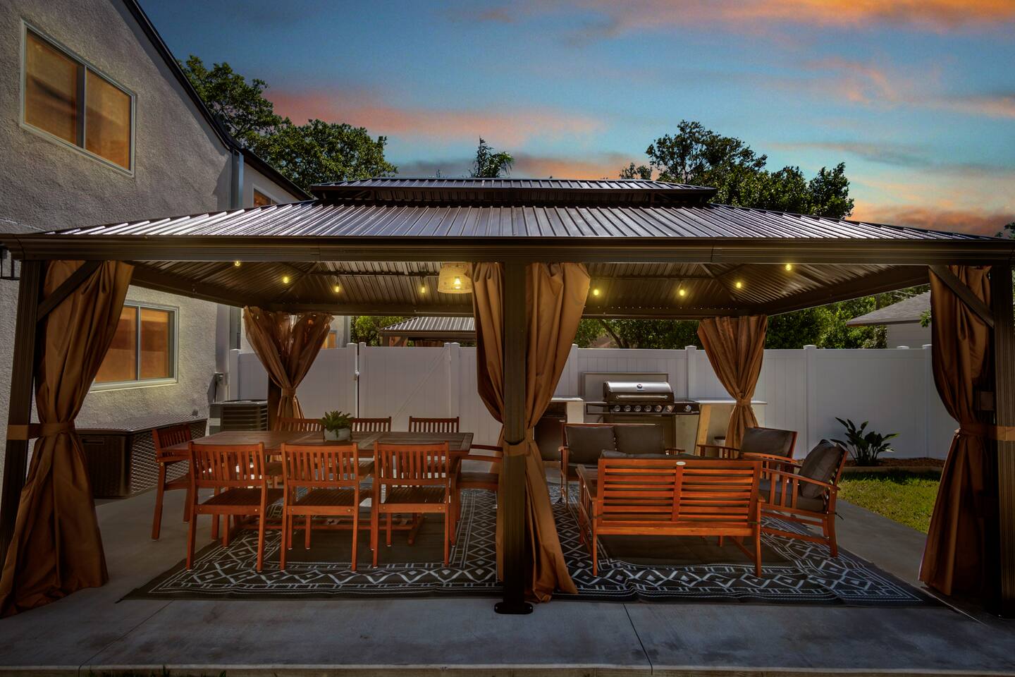 Enjoy relaxing evenings in our covered backyard. Lights and screens available for outdoor evenings.