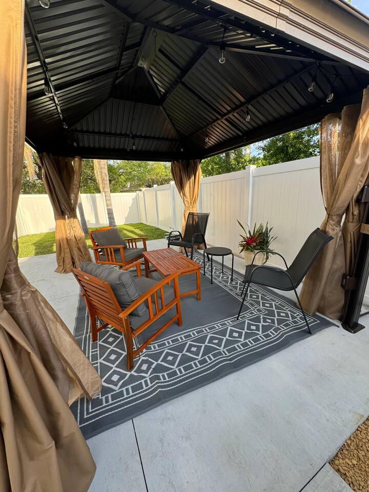 Enjoy Seating for four in the outdoor dining area. Play games, eat dinner, read a book.