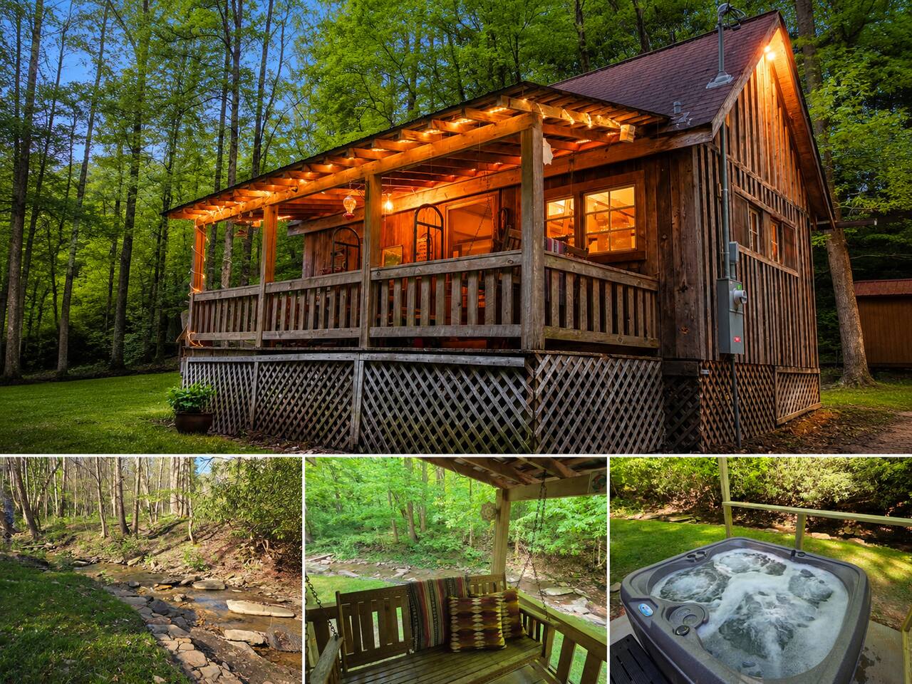 New! Rustic Creekside Cabin-Hot Tub, Cozy, Private