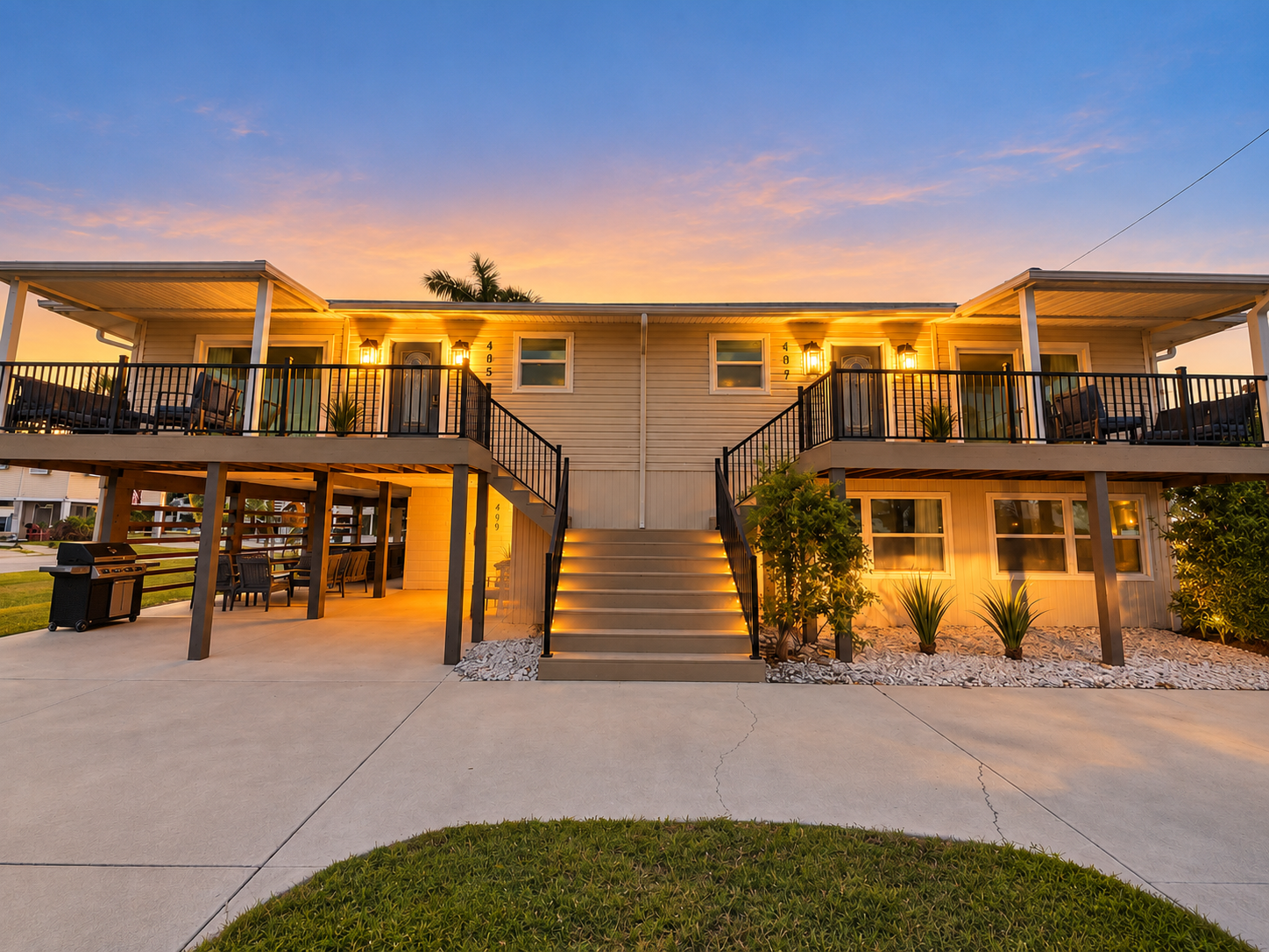 Inviting duplex with sunset views, balconies, and spacious outdoor living