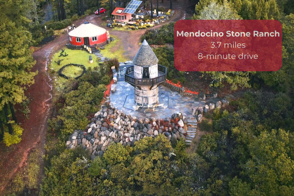 Secluded stone tower retreat with yurt, forest views, and easy access