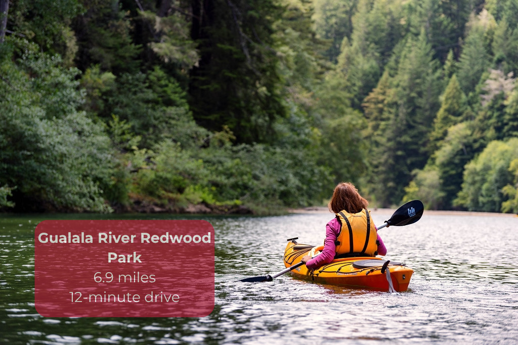 Kayak scenic Gualala River Redwood Park, just 12 minutes away
