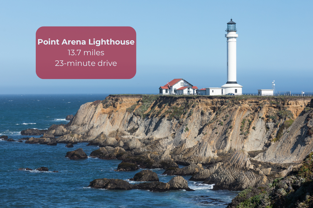 Near Point Arena Lighthouse—dramatic coastal views just 23 minutes away