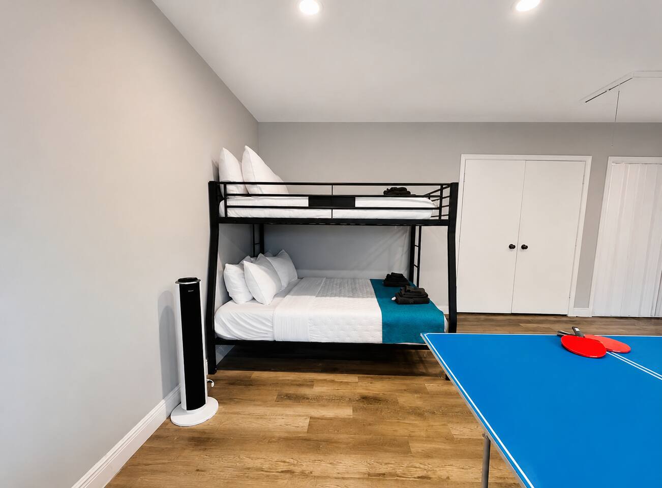 Comfortable full-over-queen bunk bed, perfect for a restful night's sleep for two or three guests