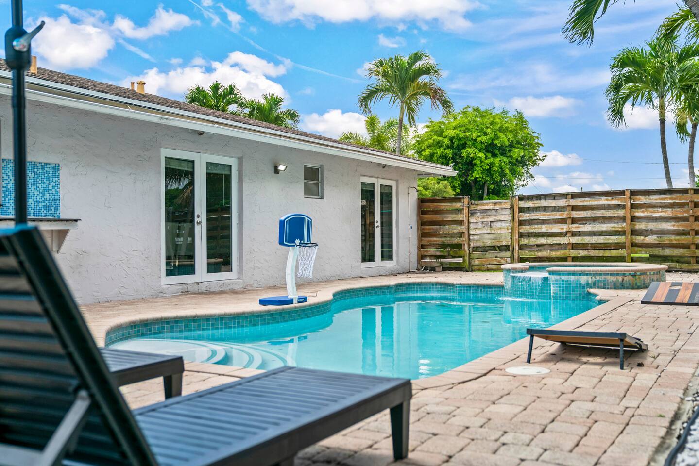 Enjoy a private outdoor oasis and take a refreshing dip in the pool, unwind in the relaxing hot tub, gather around the fire table and enjoy outdoor cooking with a BBQ grill.