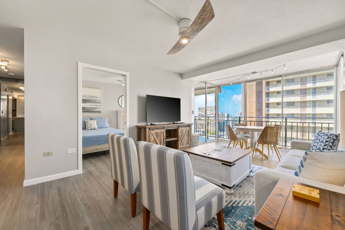 Our layout features one bedroom off the living room and kitchen, while the second bedroom and bathroom are just down the hall for added privacy.
