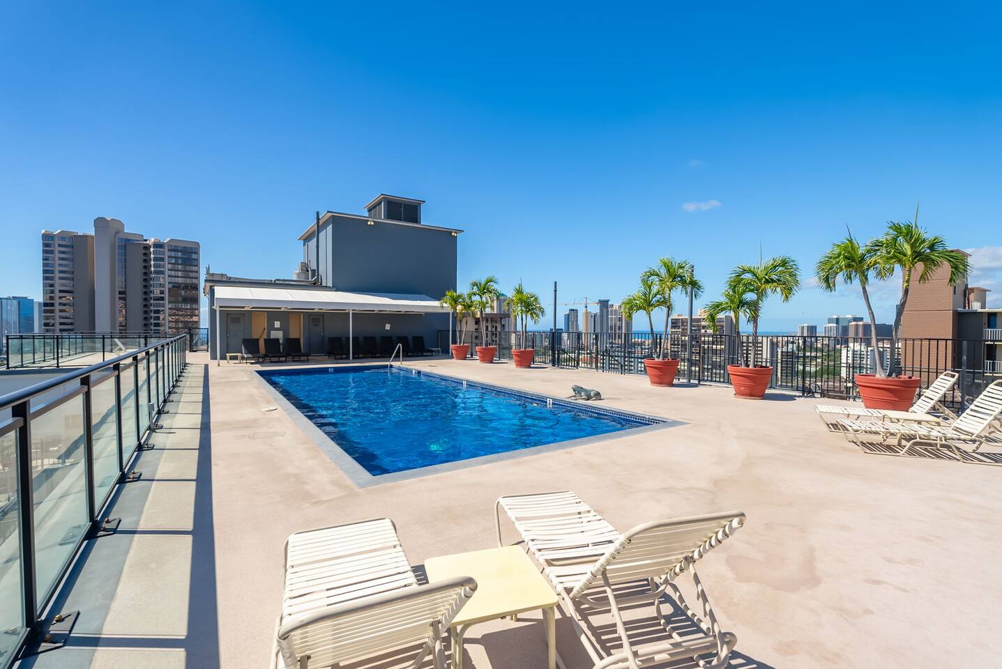 Relax and watch the sunset on the rooftop rec deck after a long day of work.