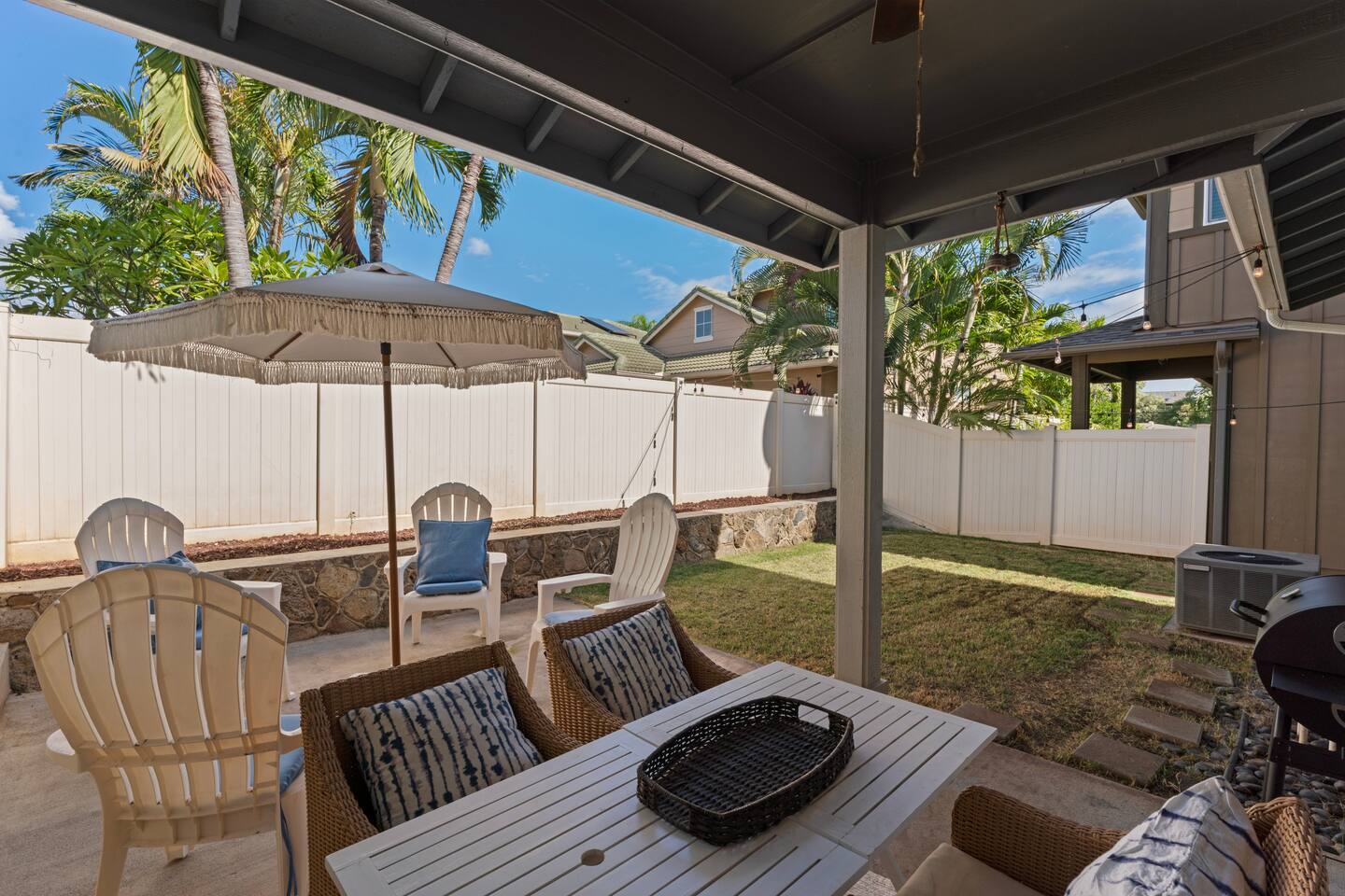 From morning coffee to sunset cocktails, this tropical patio is your staple for serenity.