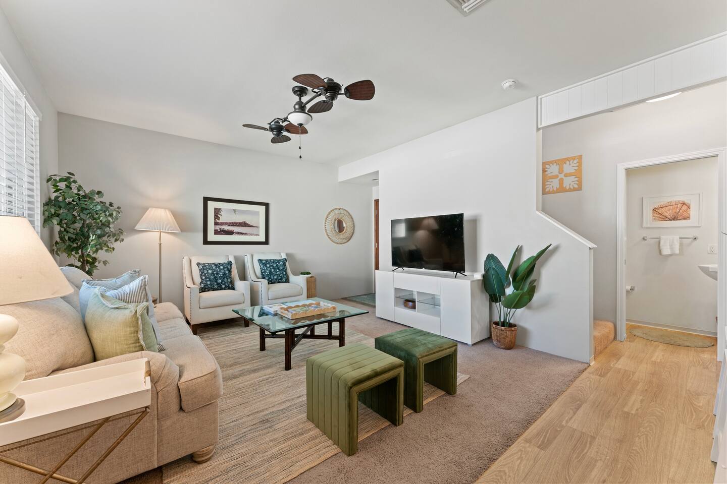 Designed for easy living and peaceful lounging, this room brings together style, light, and a touch of aloha.