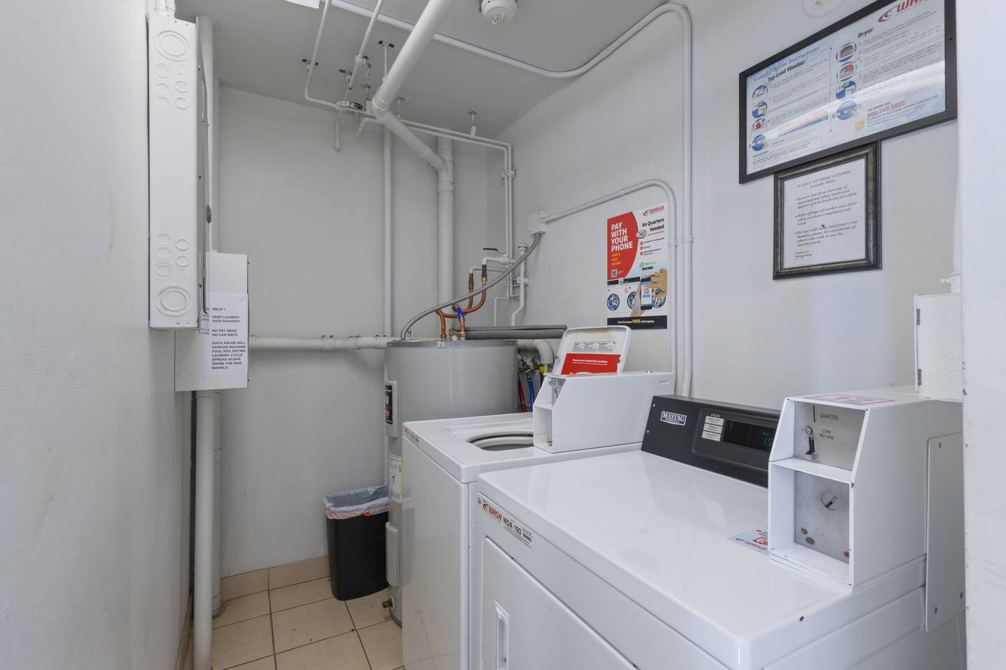 Convenient onsite washer and dryer located down the hall, operable by coin or app.