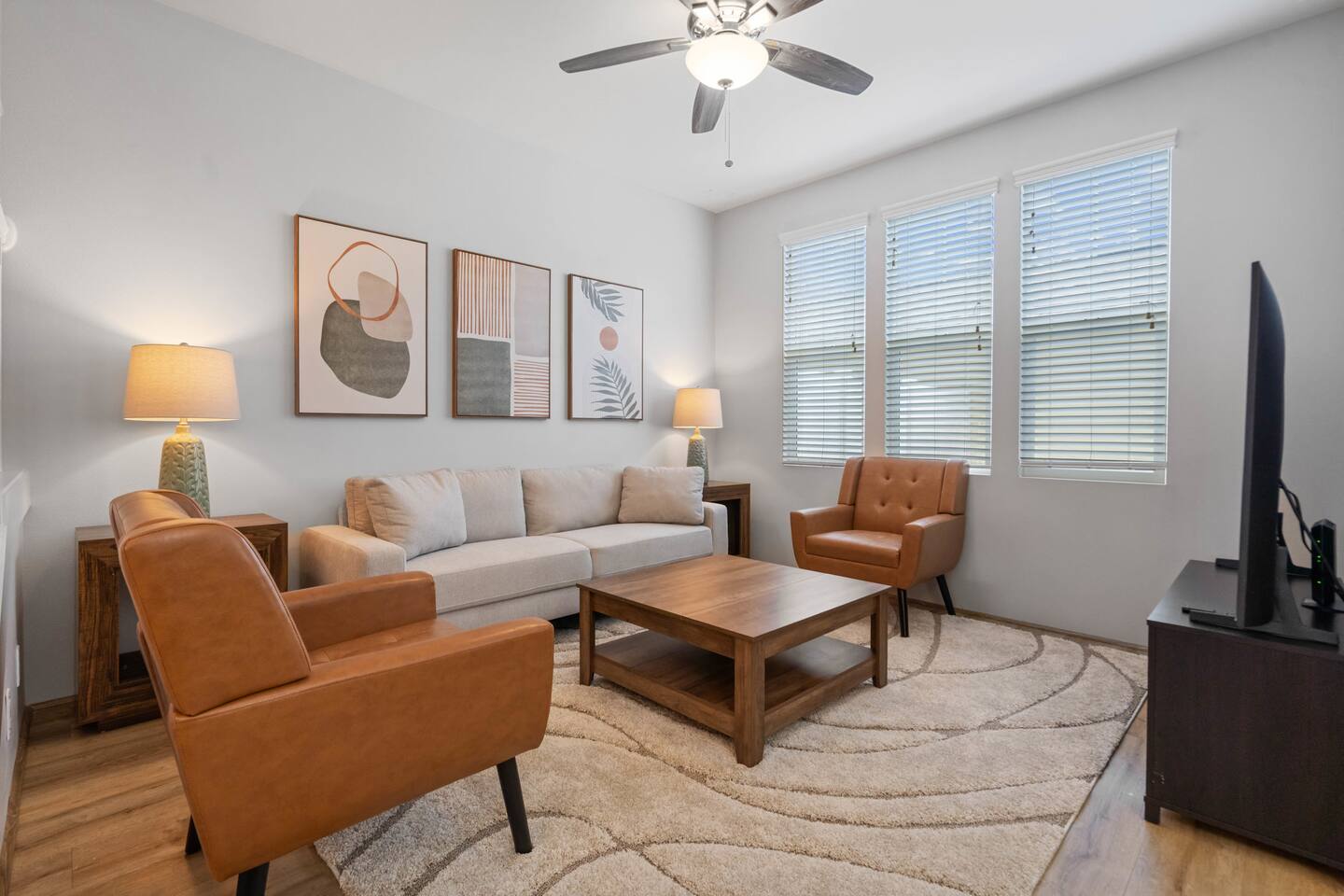 Stay cool with central AC in this bright, stylish living room-perfect for relaxing in comfort.