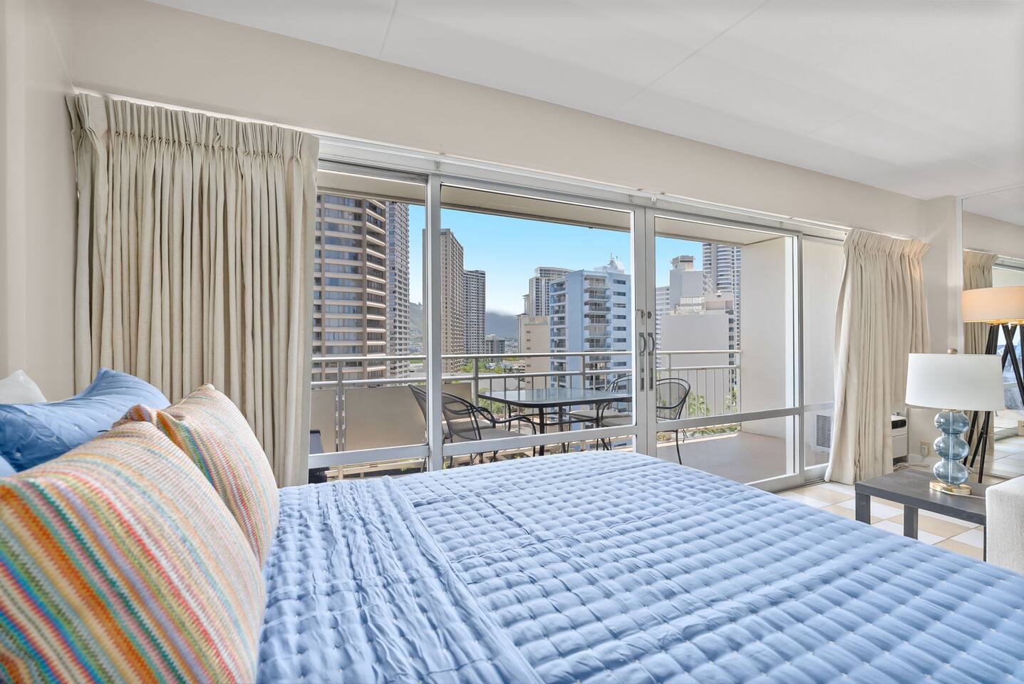 Enjoy the view of Waikiki's skyline right from your bed!