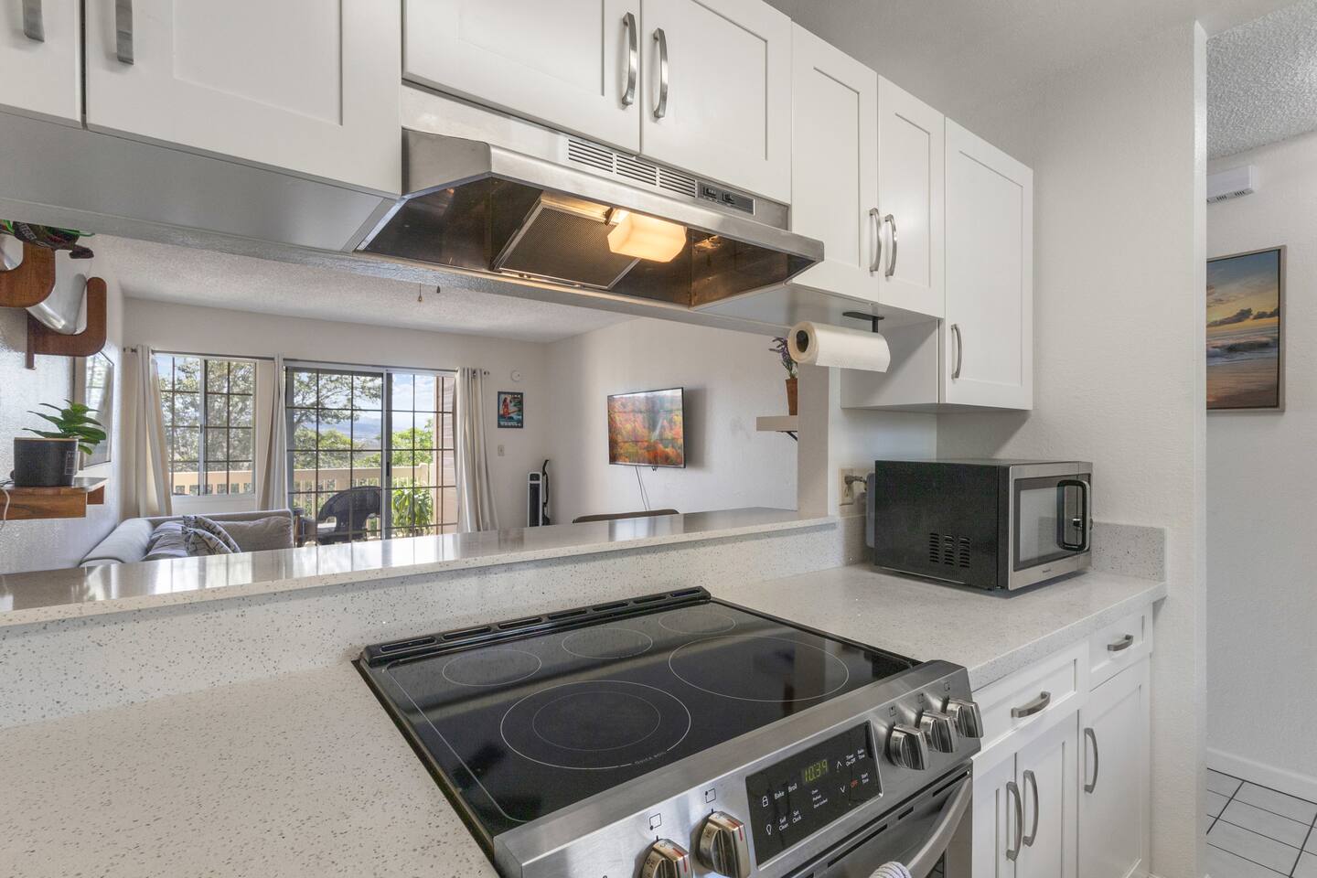 The open-concept kitchen lets you stay part of the action while prepping meals.