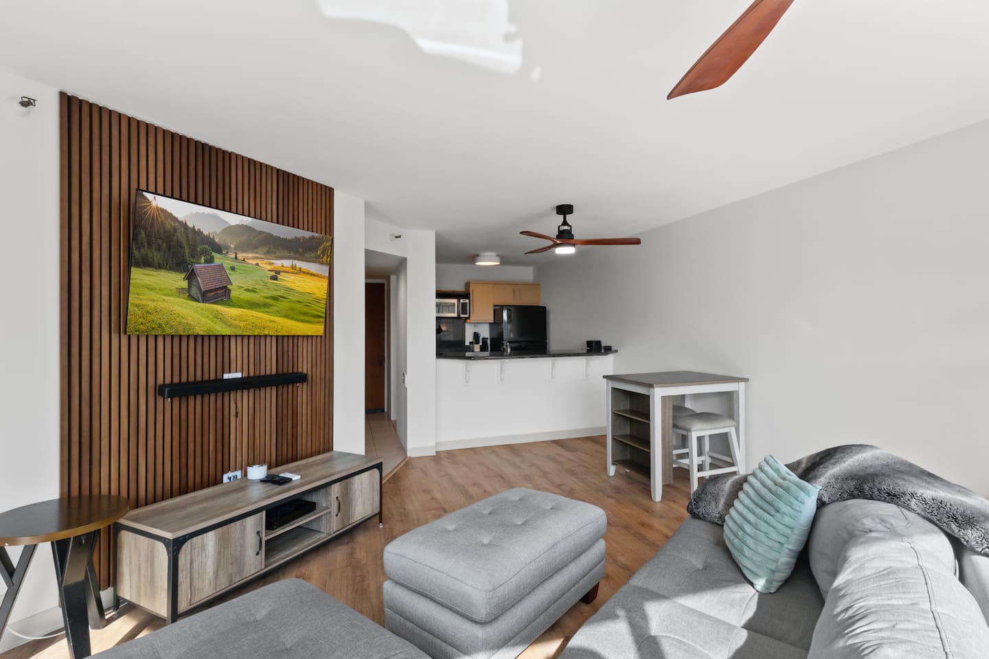 This living space blends warmth with contemporary charm.