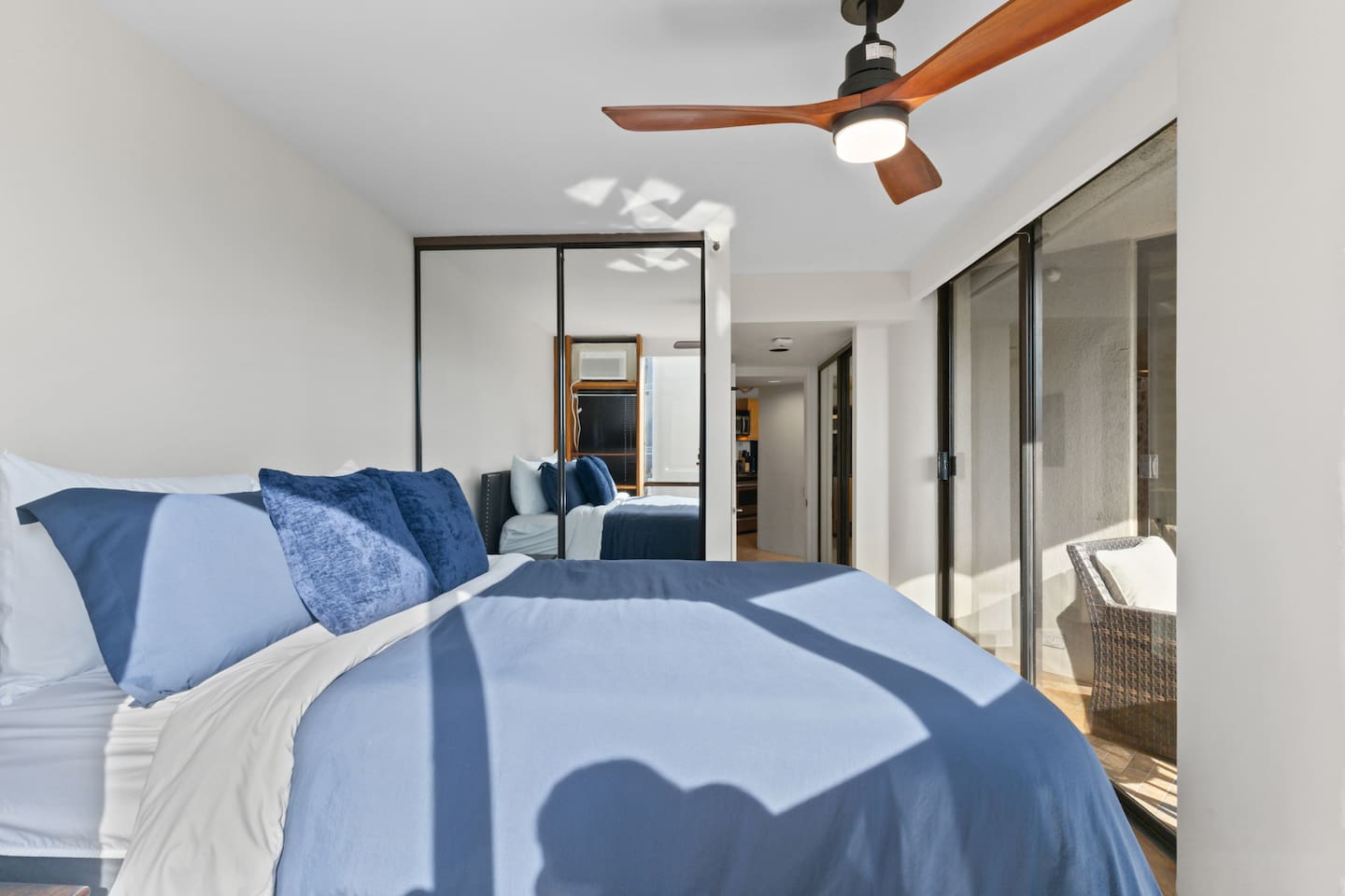 The bedroom is also equipped with remote controlled shades for sleepy mornings in.