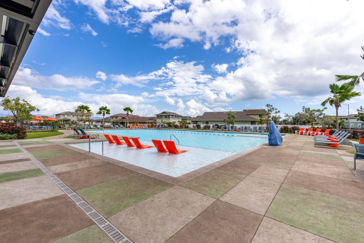 Dip into the shallow lounge zone or stretch out poolside , this space is built for sun and serenity.