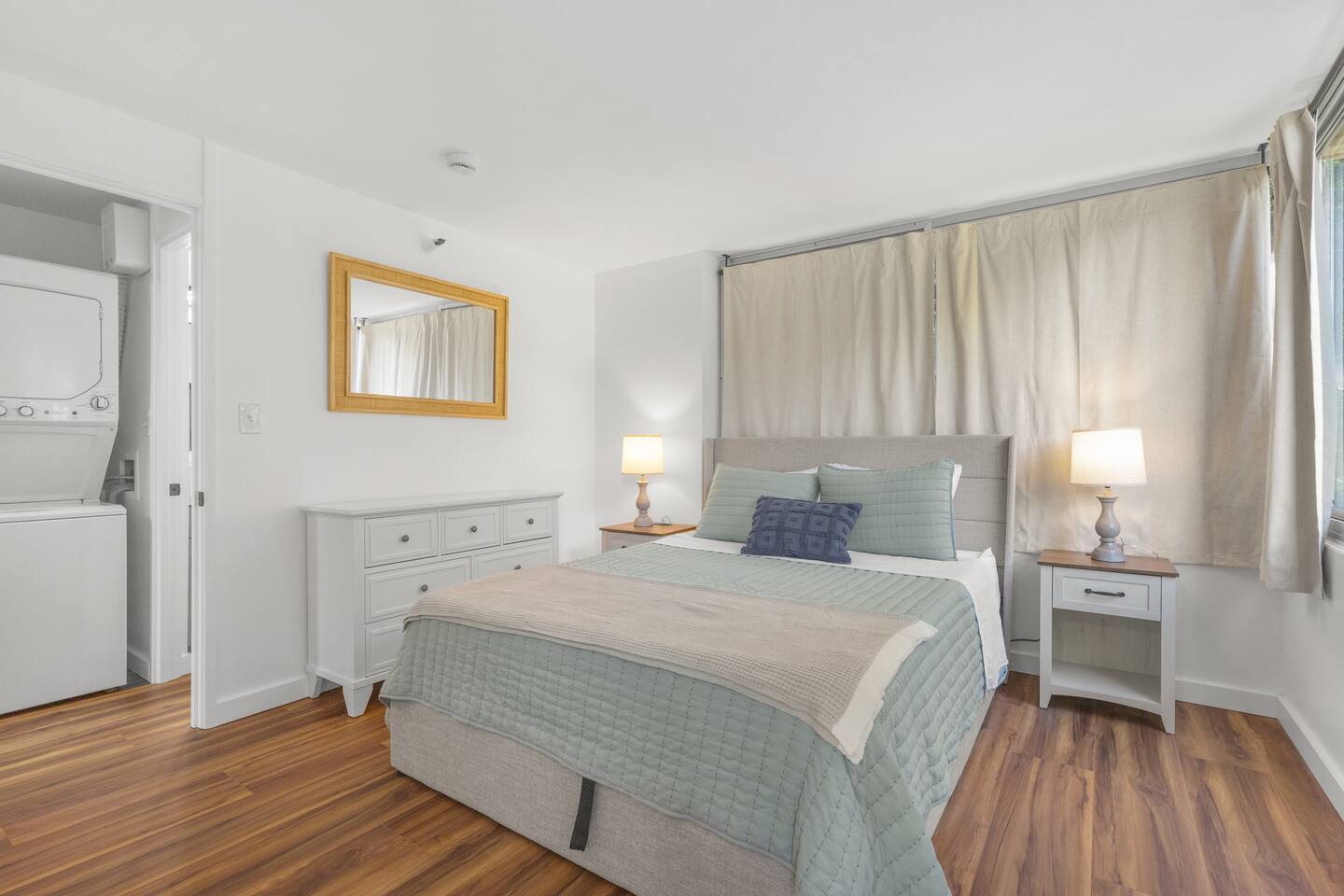 Your restful nook with everything close by, from soft pillows to fresh laundry just steps away.