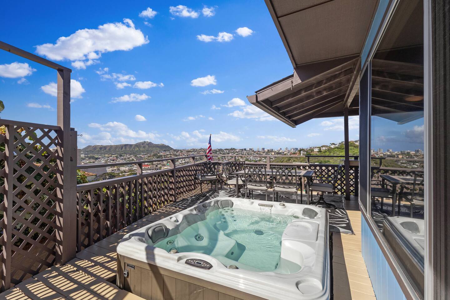 Enjoy sunset, sips and a dip in the Jacuzzi after a long day exploring Oahu