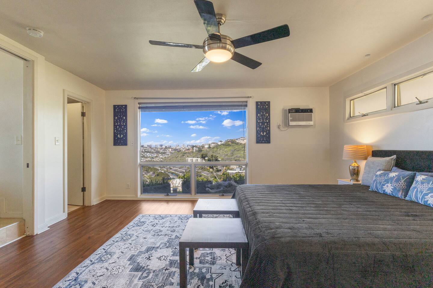 Wake up every morning to unobstructed views from your palatial palace in bed, or enjoy the starlight and city lights before retiring for the evening.