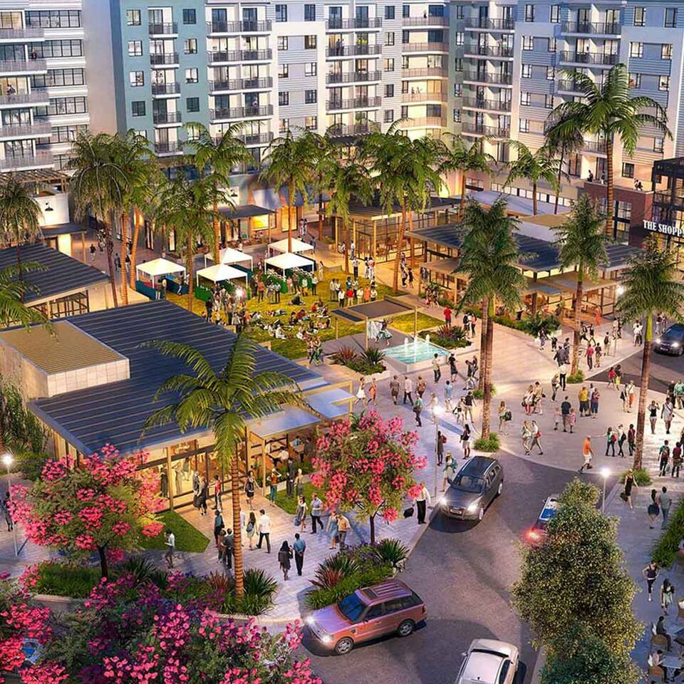 A vibrant destination with trendy restaurants, cafés, boutiques, live entertainment, and nightlife.