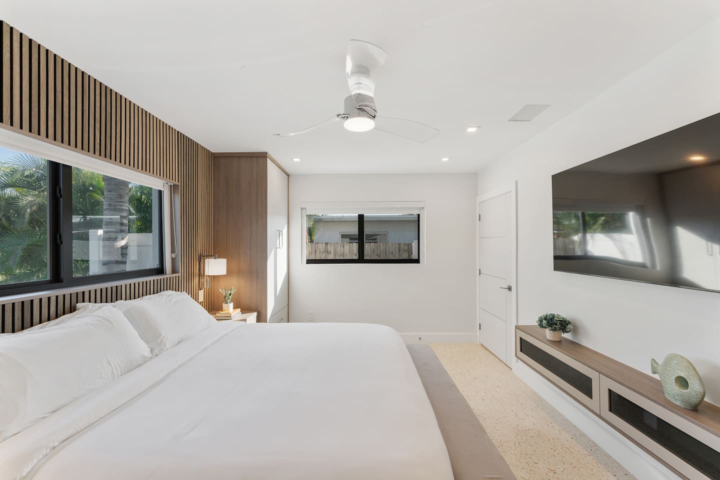 Enjoy a quiet and comfortable bedroom, ideal for a restful night’s sleep with a TV for added comfort.