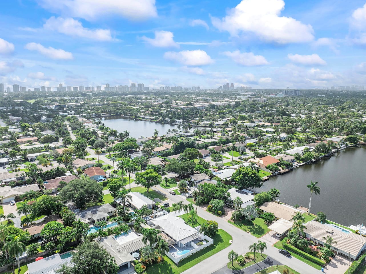 This aerial view showcases the home's prime location in a peaceful neighborhood, just a short drive from Fort Lauderdale's best attractions.