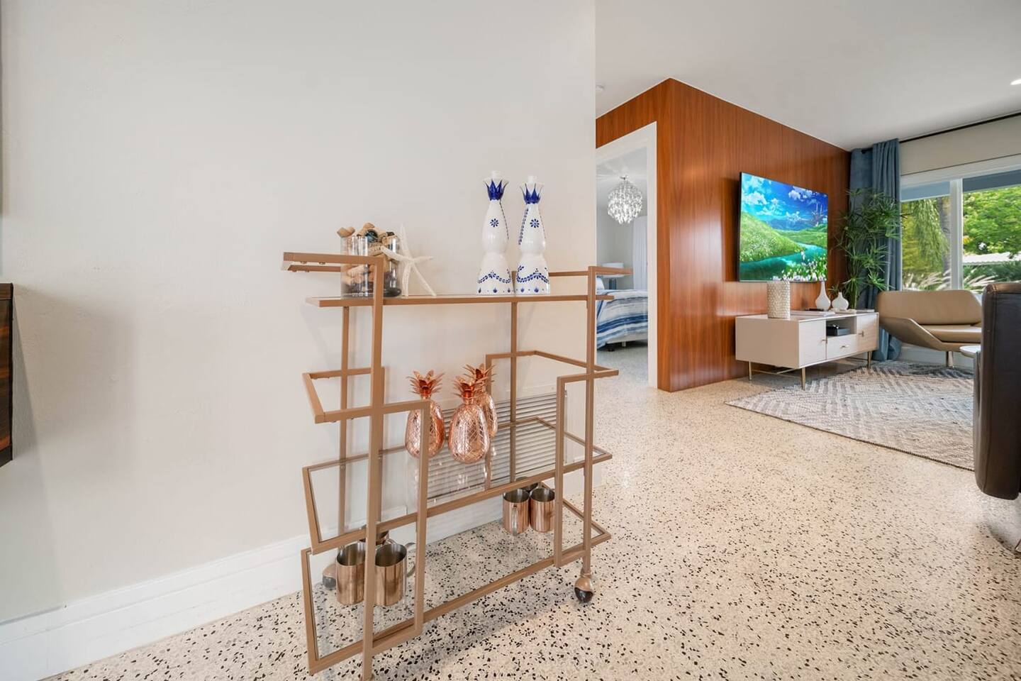 A portable bar cart is a delightful detail