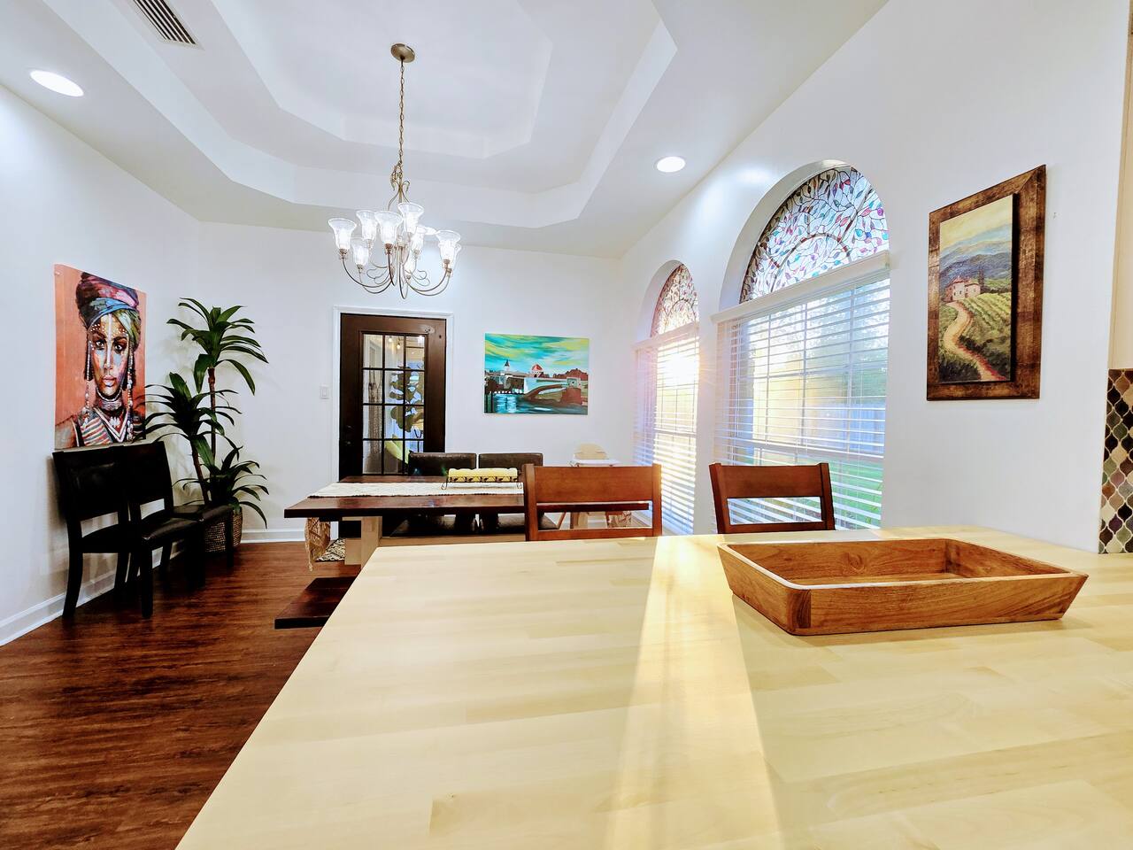 Welcome the morning with your favorite cup of joe or gather with family in this warm dining area full of natural light.