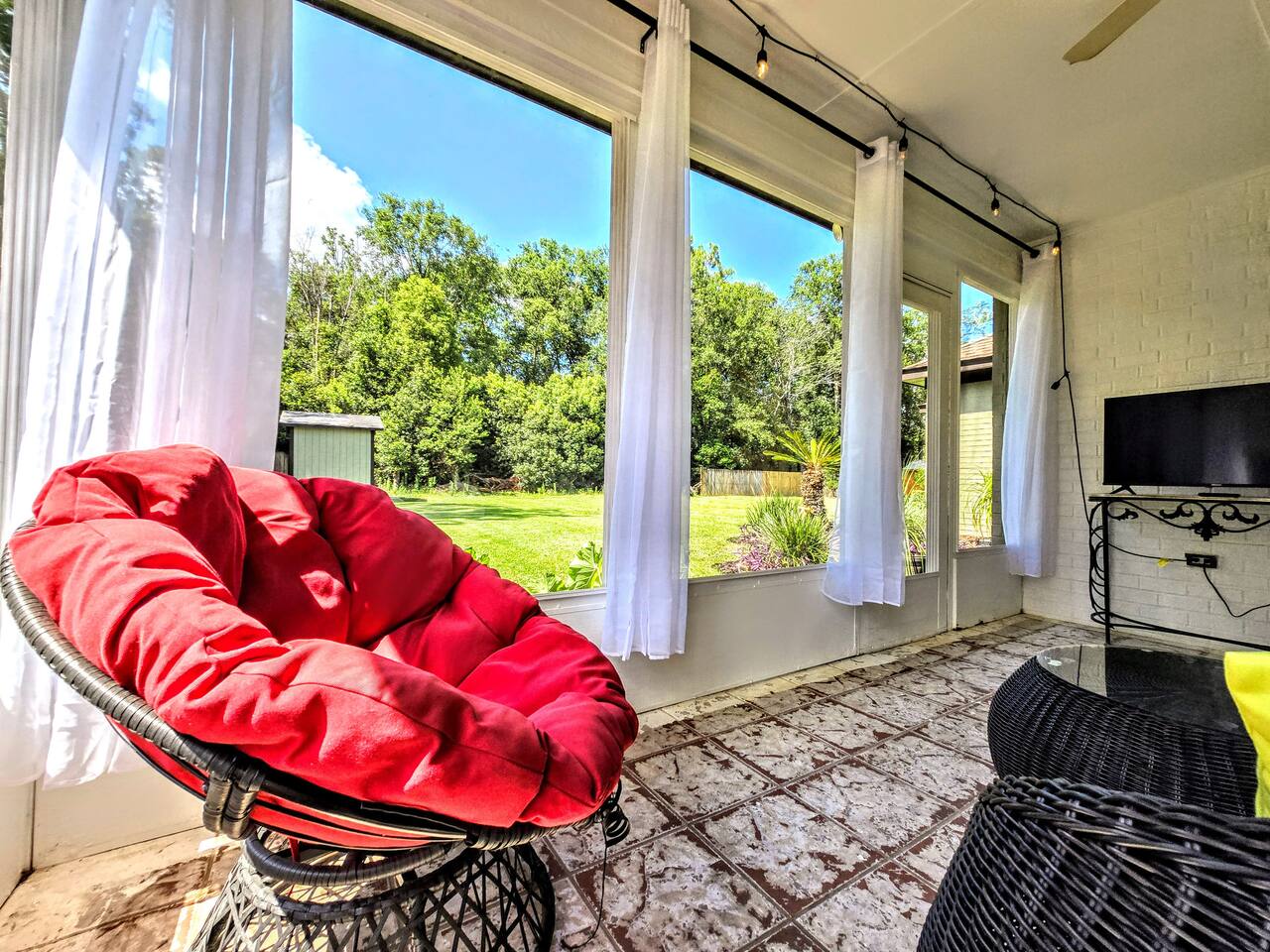 Full of light, tastefull decor, and its own TV; this is perhaps the most enjoyed space of the home!