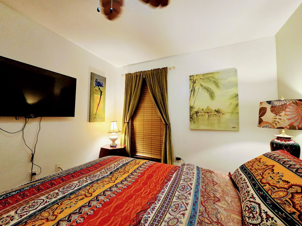 Welcome to the Orient! No detail has been overlooked. Unique peices adorn the room while bed and bedding were carefully selected for comfort and design.