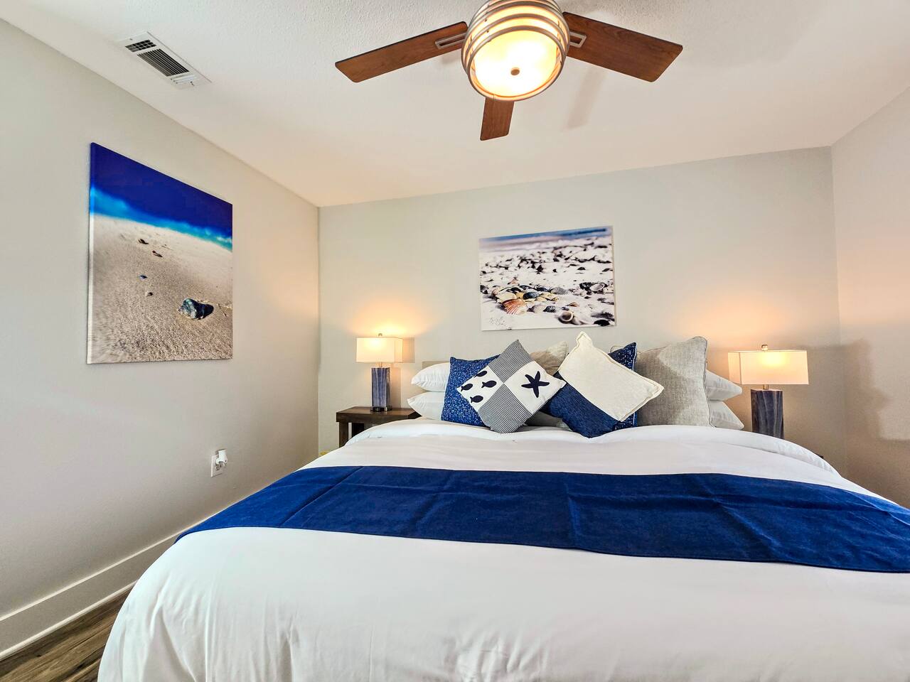 King bed, dresser and closet.