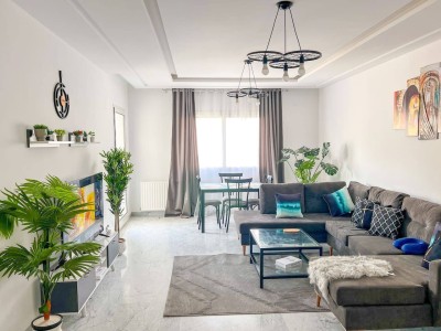 Living room with sofa and plants