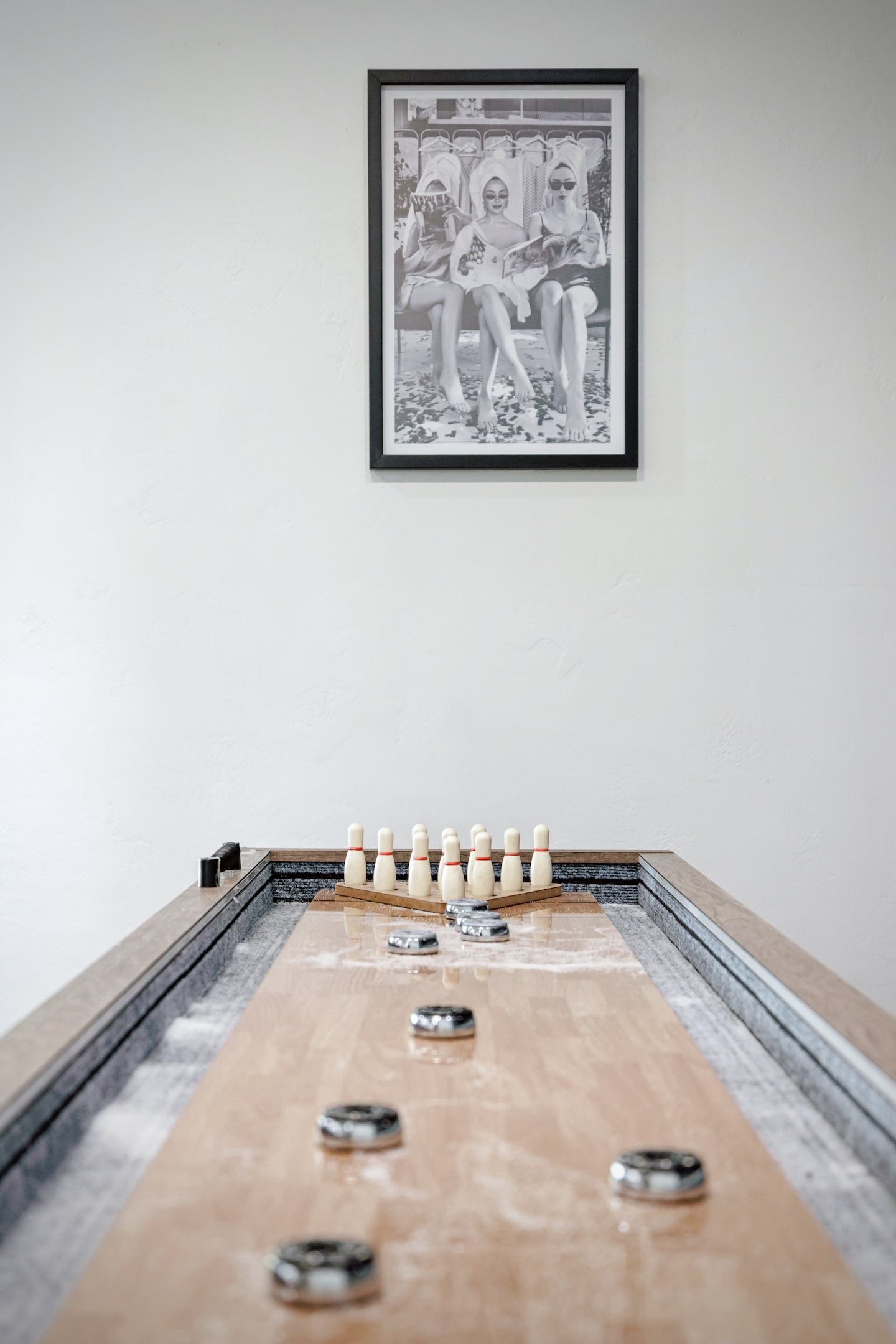 Shuffleboard table set up for bowling