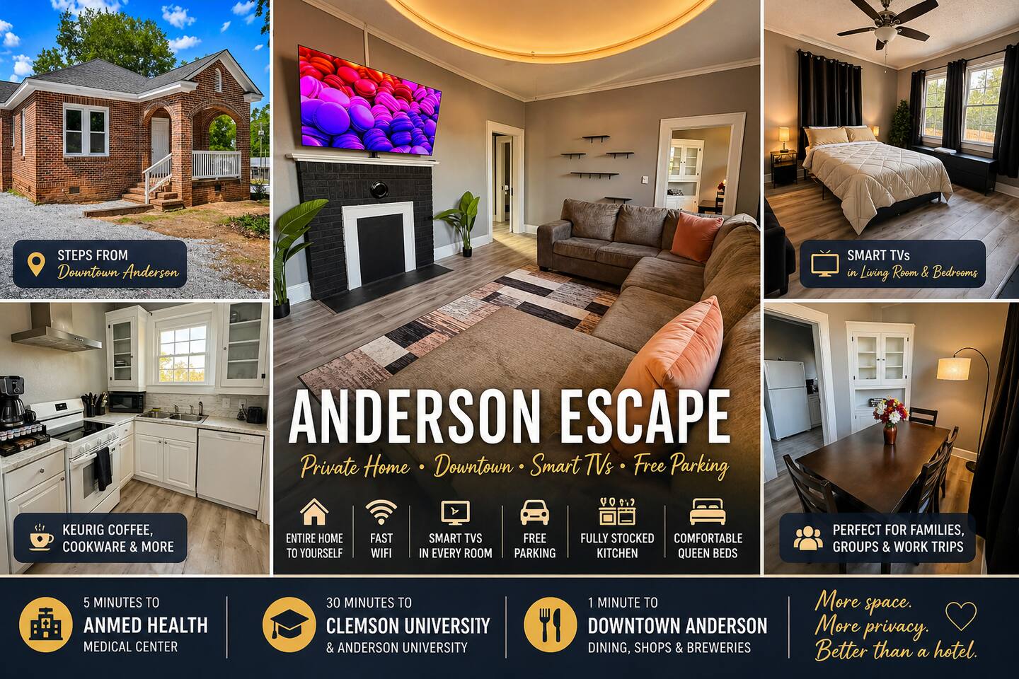 Downtown Escape | Anderson | 5 min to Anmed