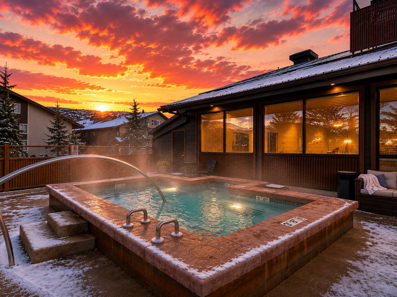 Relax beneath the stars in the outdoor hot tub - the perfect way to unwind after skiing, hiking, or exploring Park City.