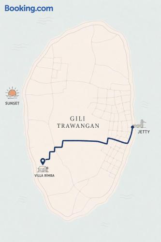 Map showing Villa Rimba route from the jetty on Gili Trawangan