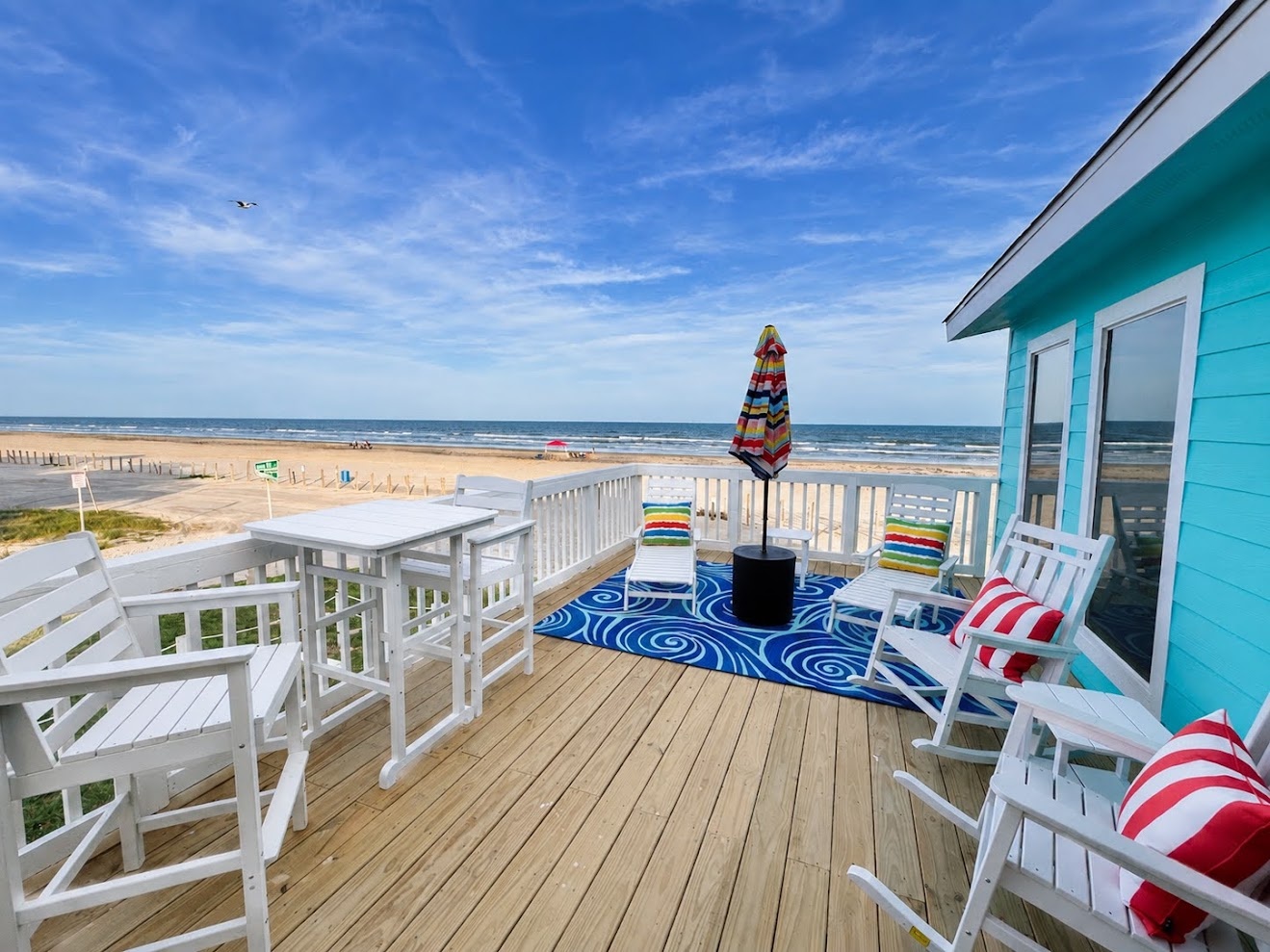 Deck with ocean view and shade umbrella