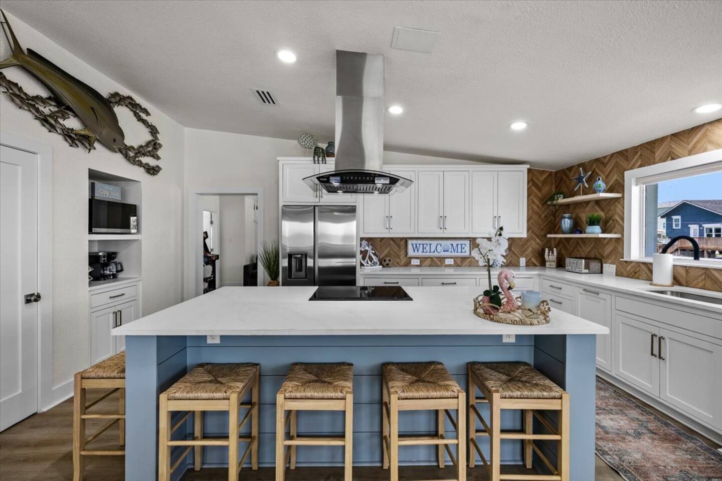 Remodeled chef kitchen with large island seating