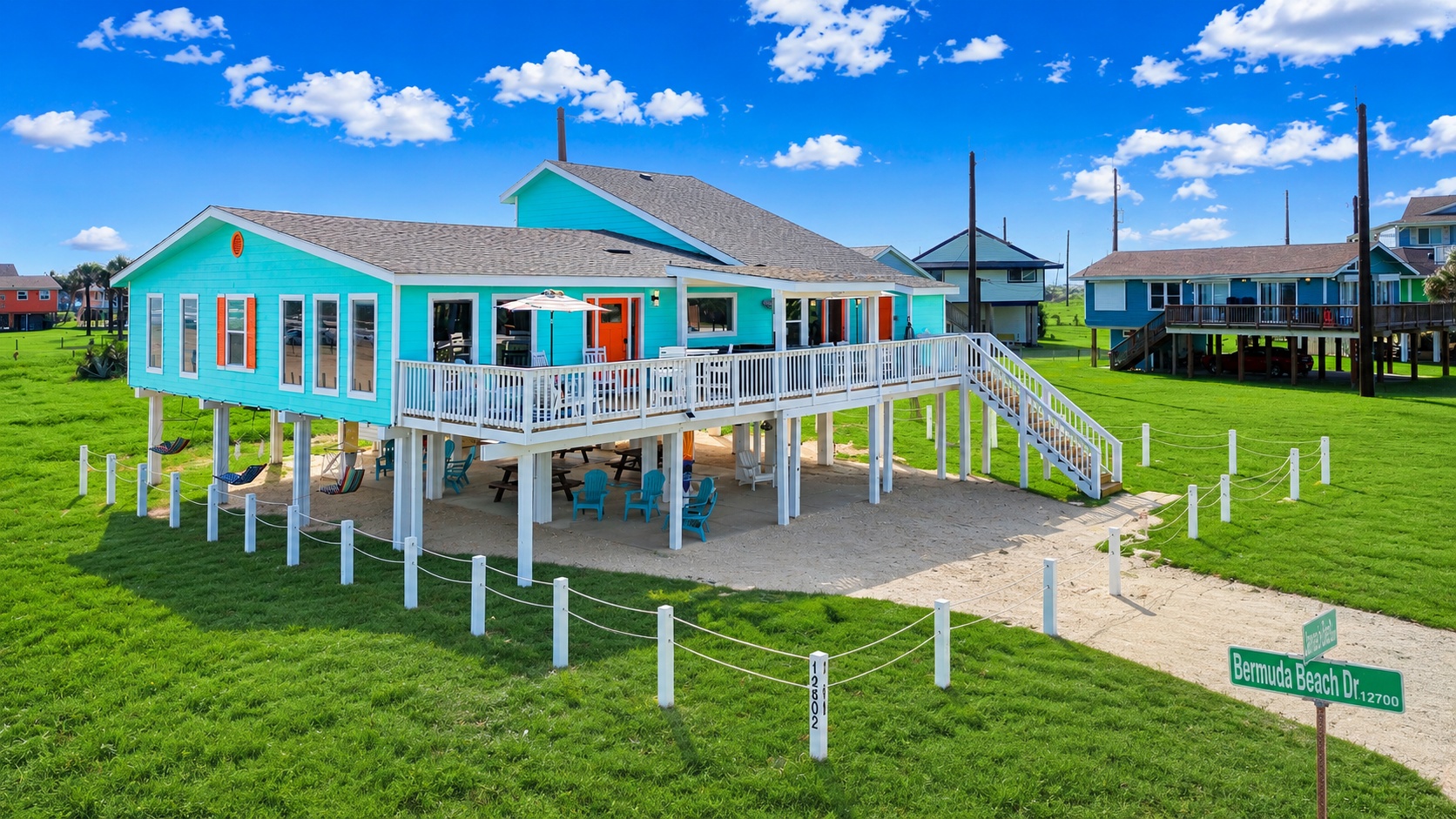 Beach house exterior from the sand