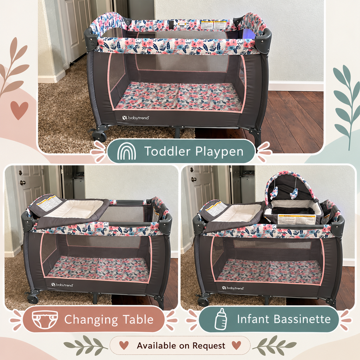 Family-friendly playpen with changing table and infant bassinet