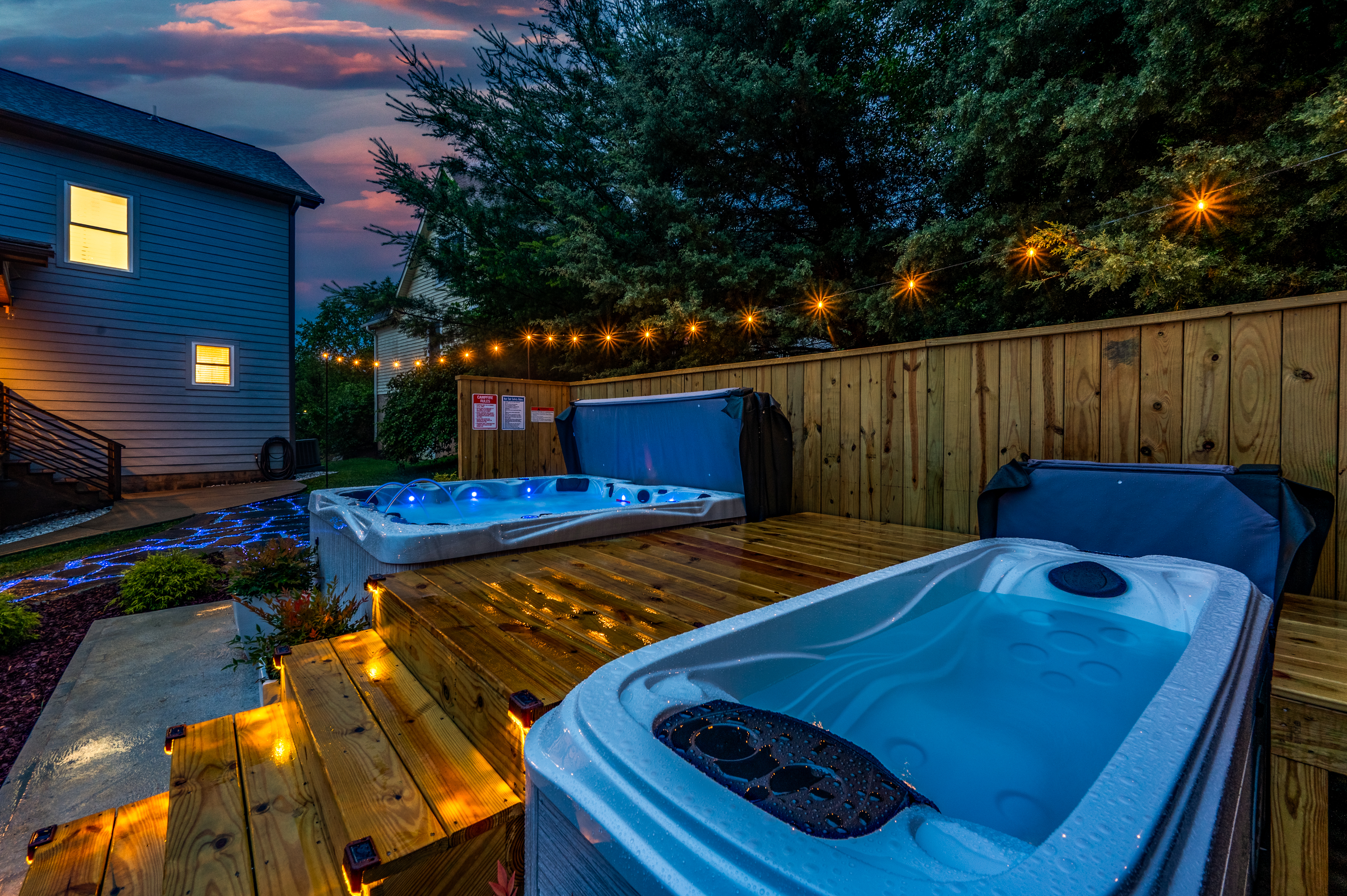 Private backyard with dual hot tubs